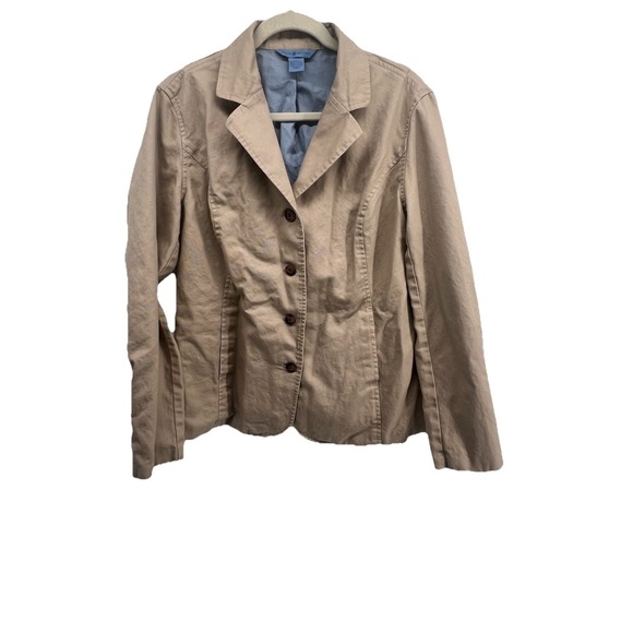 Duluth Trading Co Jackets & Blazers - Duluth Trading Co Women's Blazer Jacket Beige Notch  Buttons Large Canvas Cotton